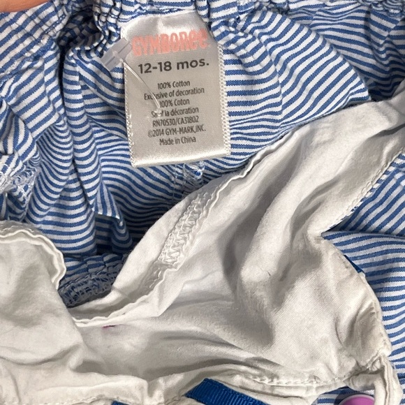 100% cotton Gymboree sailor inspired seersucker Striped romper w/ Pink Button s - Picture 6 of 7